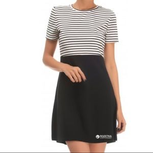 Zara Black and White Striped mini skater Dress